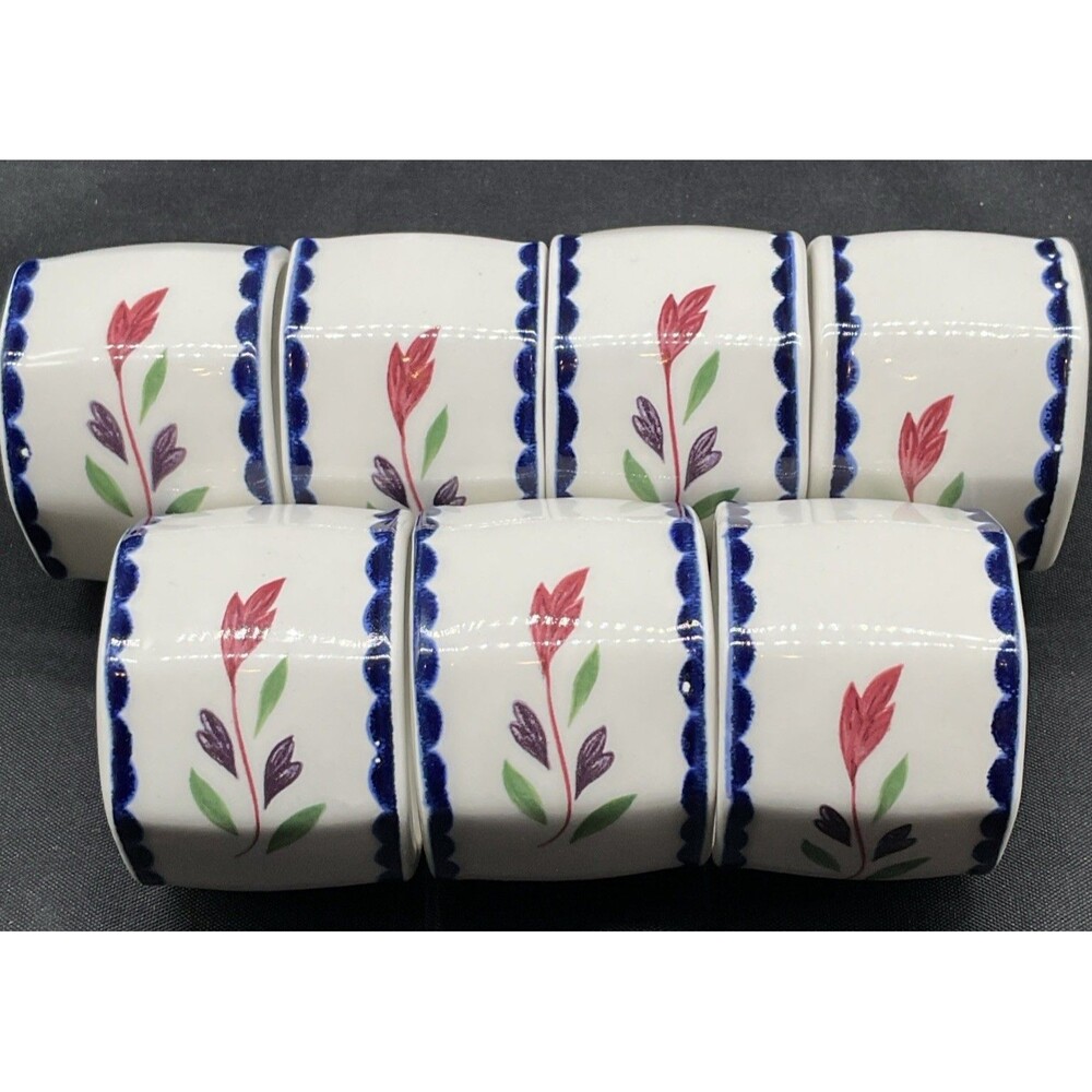 Set of 7 Adams Lancaster English Porcelain Napkin Rings
